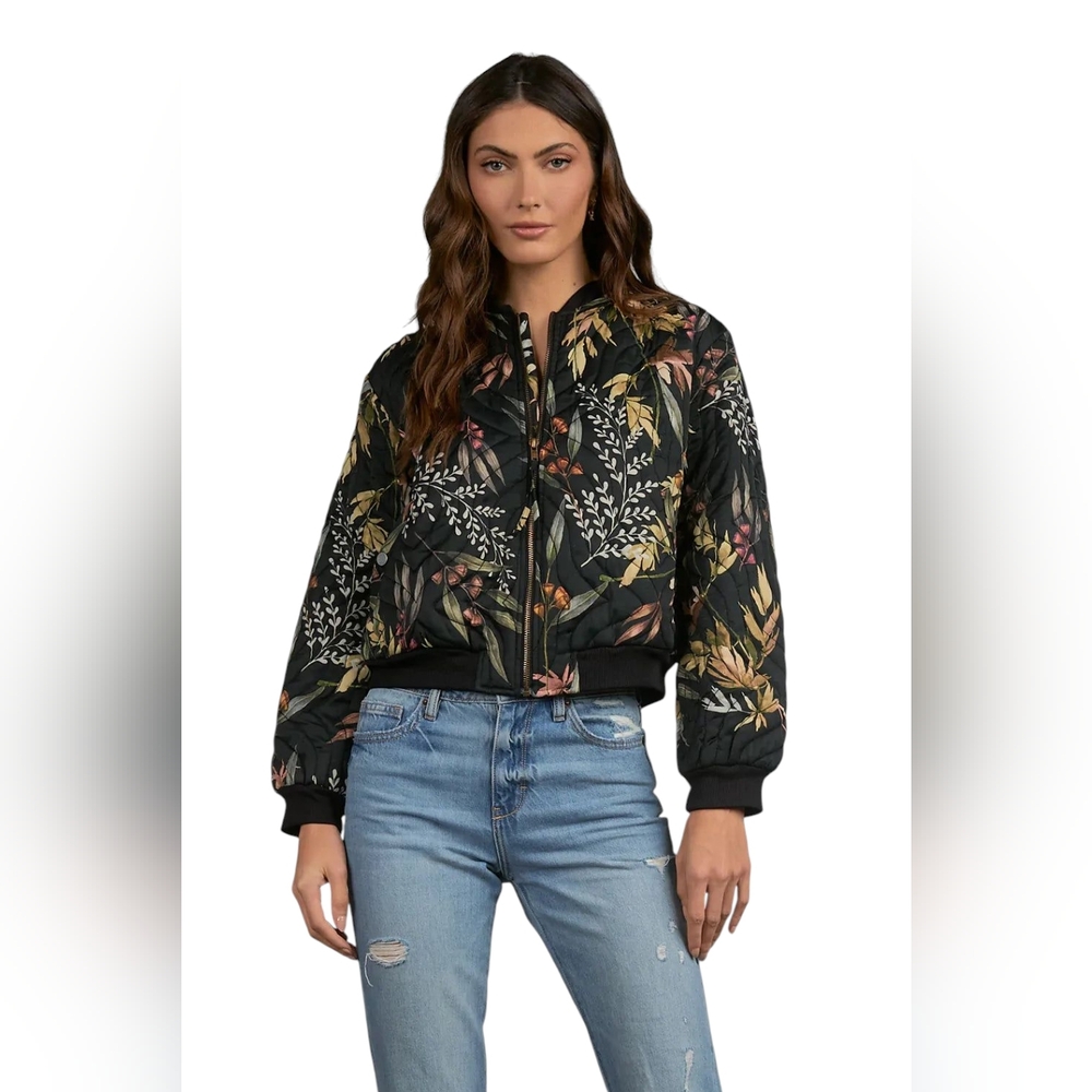 Elan Olive Leaf Bomber Jacket-Black